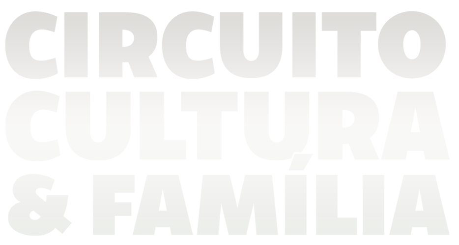 Logotipo com o texto “Circuito Cultura & Família” em letras grandes, grossas em Branco.