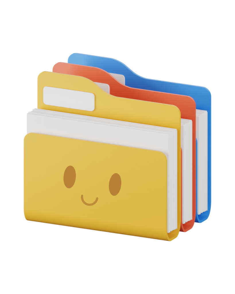 Ícone ilustrado de pastas de arquivos organizadas, representando organização de documentos, gestão de informações e arquivamento digital.