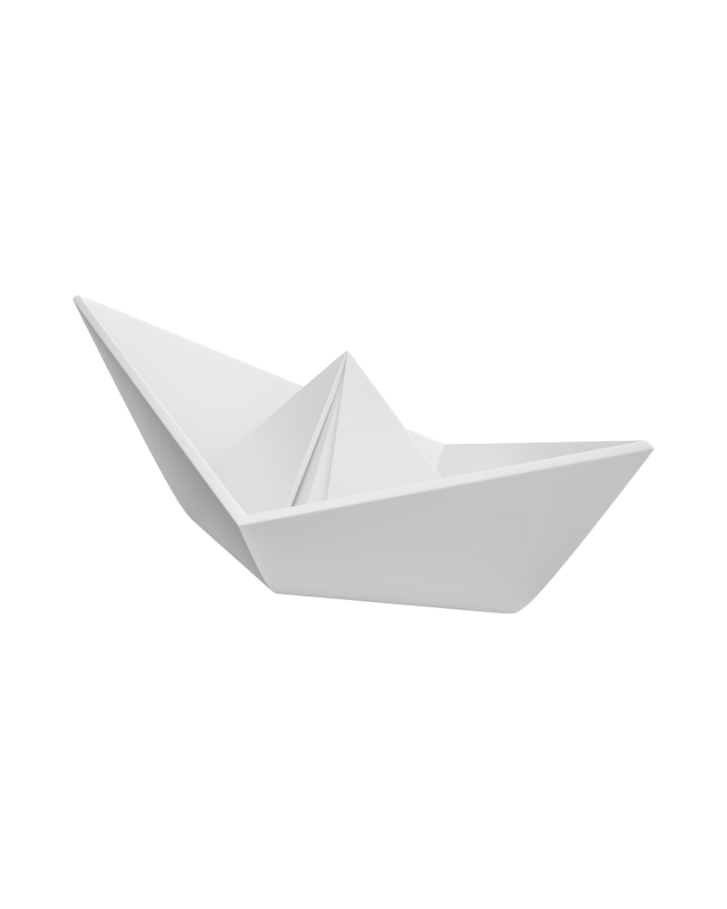 Ilustração de barquinho de papel branco, símbolo de criatividade, imaginação, infância e narrativas lúdicas.